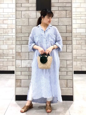 「coenスタッフスタイリング」｜「アイテム（シャツワンピース）」を使った、coen Hiramaさん（レディース・148cm）の夏コーディネート