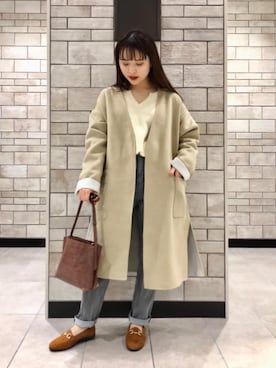 「coen（コーエン）のアイテム（ノーカラージャケット）」を使った、coen Hiramaさん（レディース・148cm）の秋コーディネート