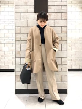 「coen（コーエン）のアイテム（ノーカラージャケット）」を使った、coen Hiramaさん（レディース・148cm）の秋コーディネート