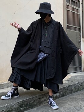 「no brand（ノーブランド）のアイテム（ポンチョ）」を使った、songyu0820さん（メンズ・169cm）の春コーディネート