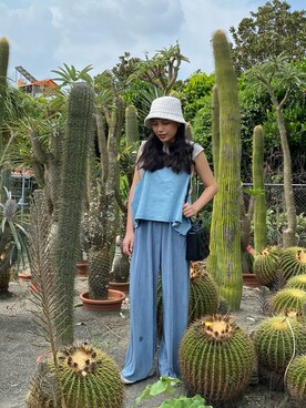 「アイテム（チューブトップ、ブルー系）」を使った、Doris Chang さん（レディース・155cm）の冬コーディネート