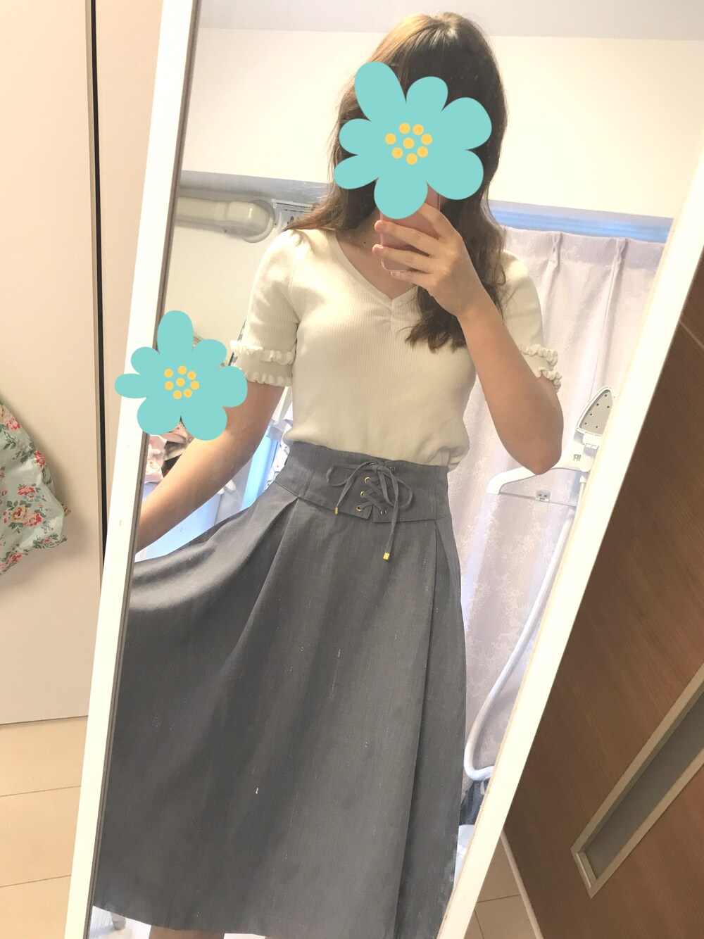 「an another angelusのアイテム（スカート、ブルー系）」を使った、yuzukaさん（レディース・166cm）の夏コーディネートの1枚目の写真