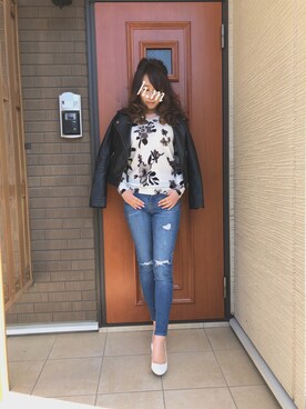 「EGOIST（エゴイスト）のアイテム（ライダースジャケット）」を使った、h.mさん（レディース・156cm）の春コーディネート