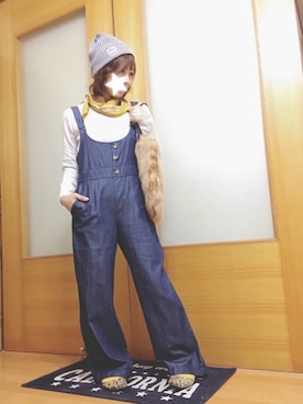 「OZOC（オゾック）のアイテム（オールインワン・サロペット）」を使った、ａiﾁｬﾝﾈﾙさん（レディース・151cm）の秋コーディネート