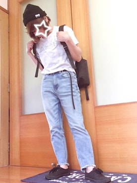 「白Tシャツ×デニム」｜「アイテム（その他）」を使った、ａiﾁｬﾝﾈﾙさん（レディース・151cm）の夏コーディネート