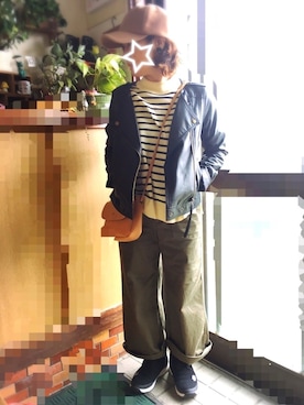 「キャップ女子」｜「アイテム（ライダースジャケット）」を使った、ａiﾁｬﾝﾈﾙさん（レディース・151cm）の冬コーディネート