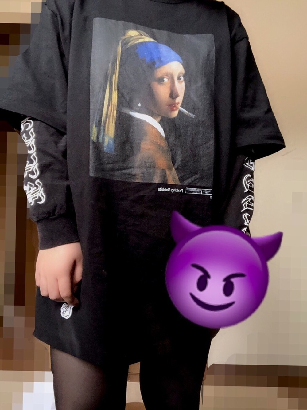 「過去code、FR2、ブラック、mishka」｜「FR2のアイテム（Tシャツ/カットソー、ブラック系）」を使った、meiさん（レディース・150cm）の夏コーディネートの1枚目の写真