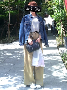 「usedのアイテム（デニムジャケット、ブルー系）」を使った、marukoさん（レディース・161cm）の春コーディネート