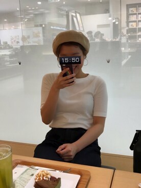 「hiraokaのアイテム（ハンチング/ベレー帽、ベージュ系）」を使った、marukoさん（レディース・161cm）の夏コーディネート