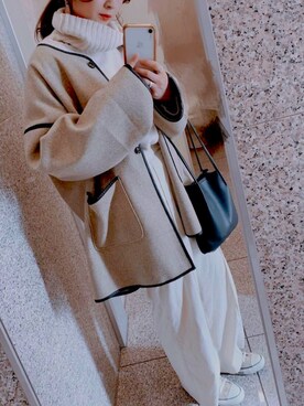「パイピングコート」｜「アイテム（ハンドバッグ）」を使った、mtkshtuさん（レディース・163cm）の冬コーディネート