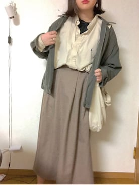 「Samansa Mos2 blue（サマンサモスモスブルー）のチェックフレアスカート（スカート、ブラウン系）」を使った、Eさん（レディース・167cm）の春コーディネート