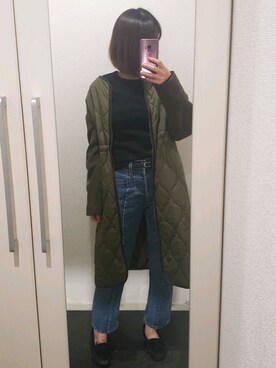 「Ray BEAMS（レイビームス）のアイテム（ノーカラーコート）」を使った、sakkoさん（レディース・156cm）の冬コーディネート