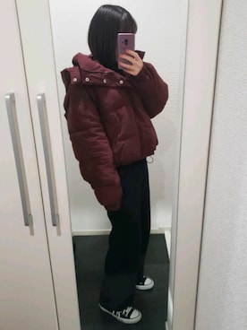 「アイテム（ダウンジャケット/コート、レッド系）」を使った、sakkoさん（レディース・156cm）の冬コーディネート