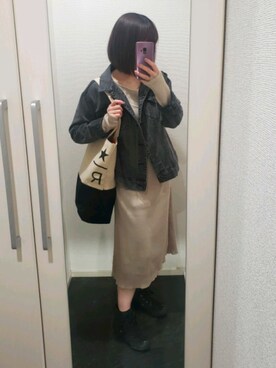 「Mila Owen」｜「アイテム（デニムジャケット）」を使った、sakkoさん（レディース・156cm）の春コーディネート