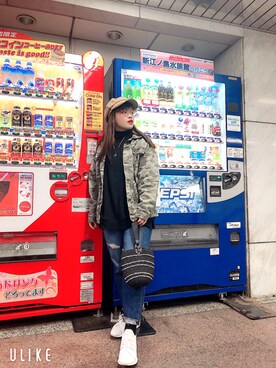 「RETRO GIRL（レトロガール）のアイテム（キャップ）」を使った、MiNiさん（レディース・153cm）の春コーディネート