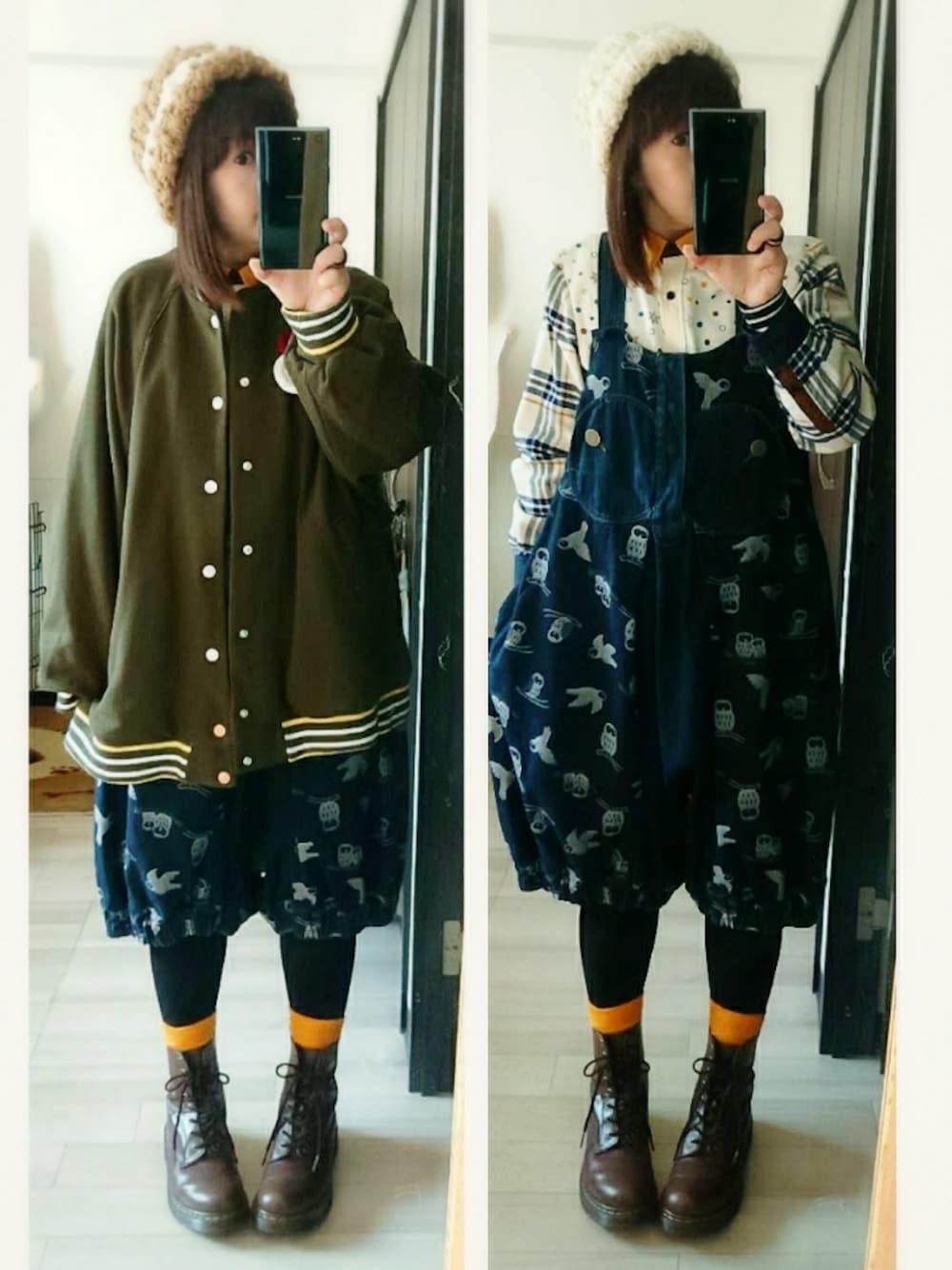 グレー系のデニムパンツ、グリーン系のブルゾン、その他のシャツ/ブラウスを着用したレディースの秋コーディネートの1枚目の写真