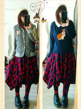 「アシンメトリー」｜「アイテム（スタジャン）」を使った、みはるさん（レディース・152cm）の秋コーディネート