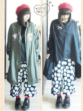 「ドットパンツ」｜「アイテム（ブルゾン）」を使った、みはるさん（レディース・152cm）の春コーディネート