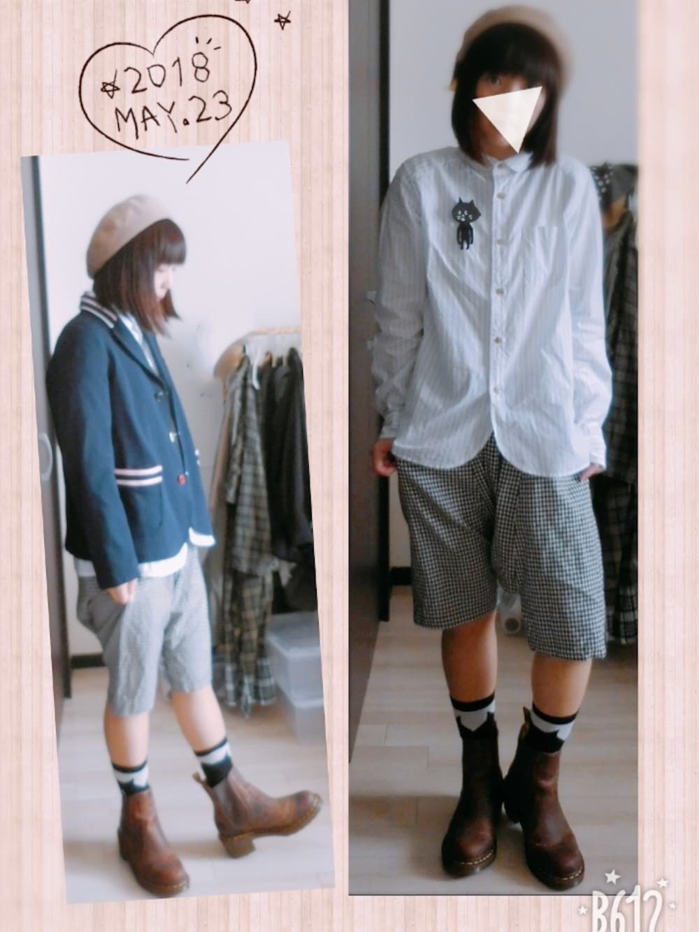 ブラック系のパンツ、ブルー系のテーラードジャケット、ブラウン系のブーツを着用したレディースの春コーディネートの1枚目の写真