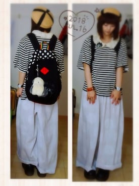 「麦わら帽子」｜「アイテム（ハンチング/ベレー帽）」を使った、みはるさん（レディース・152cm）の夏コーディネート