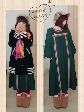 「ムートンブーツ」｜「アイテム（スタジャン）」を使った、みはるさん（レディース・152cm）の冬コーディネート
