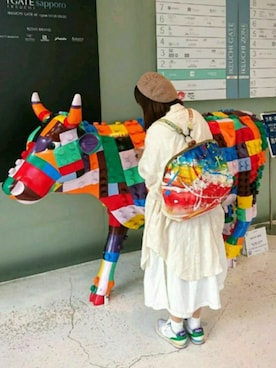 「オールホワイト」｜「アイテム（ハンチング/ベレー帽）」を使った、みはるさん（レディース・152cm）の夏コーディネート