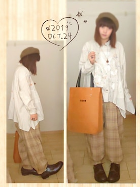 「zucca」｜「アイテム（ハンチング/ベレー帽）」を使った、みはるさん（レディース・152cm）の秋コーディネート