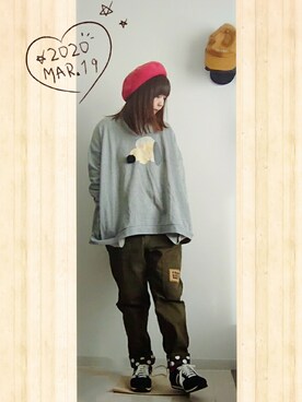 「にゃー」｜「アイテム（ハンチング/ベレー帽）」を使った、みはるさん（レディース・152cm）の春コーディネート