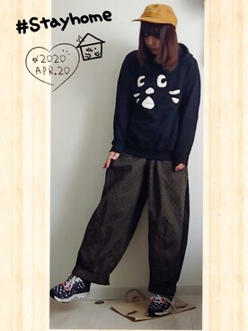 「にゃー」｜「アイテム（キャップ）」を使った、みはるさん（レディース・152cm）の春コーディネート