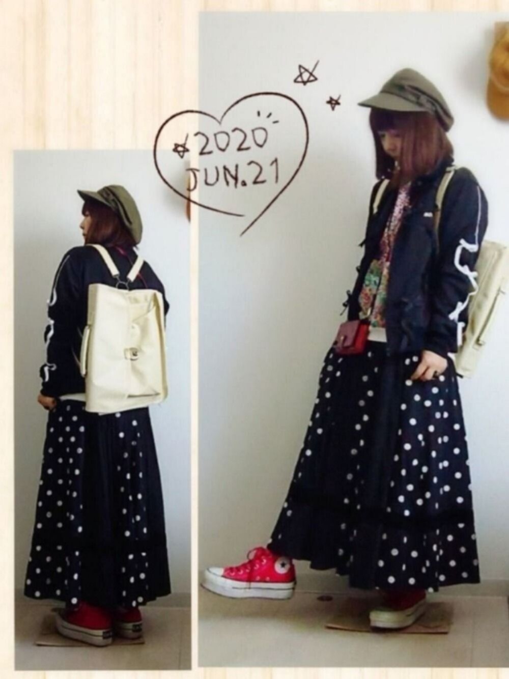 その他のTシャツ/カットソー、ブラック系のスカート、ブラック系のジャージを着用したレディースの夏コーディネートの1枚目の写真