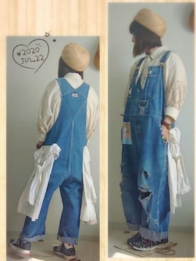 「リネンブラウス」｜「アイテム（サロペット/オーバーオール）」を使った、みはるさん（レディース・152cm）の夏コーディネート