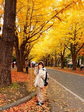 「イチョウ並木」｜「アイテム（その他アウター）」を使った、みはるさん（レディース・152cm）の秋コーディネート