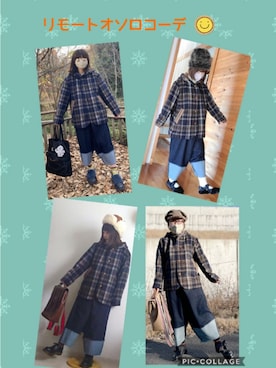 「サルエルデニム」｜「アイテム（その他アウター）」を使った、みはるさん（レディース・152cm）の冬コーディネート