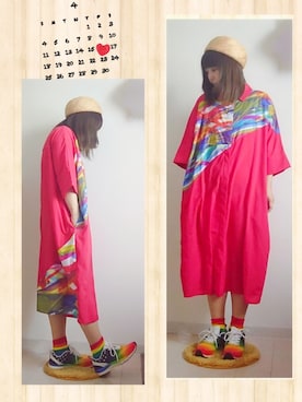 「ワンピース×スニーカー」｜「アイテム（ハンチング/ベレー帽）」を使った、みはるさん（レディース・152cm）の春コーディネート
