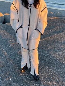 「tiptop（ティップトップ）の2020AW パイピングコート（その他アウター、ホワイト系）」を使った、yako529さん（レディース）の冬コーディネート