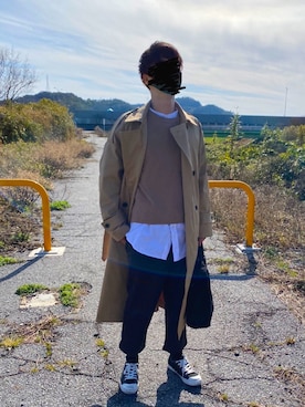 「epnok（エプノック）のアイテム（トレンチコート）」を使った、mugimugiさん（メンズ・174cm）の春コーディネート