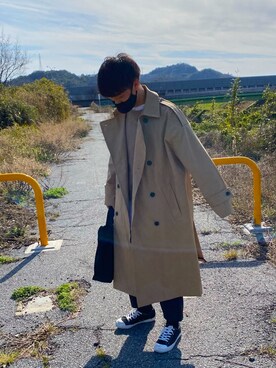 「epnok（エプノック）のアイテム（トレンチコート）」を使った、mugimugiさん（メンズ・174cm）の春コーディネート