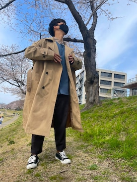 「epnok（エプノック）のアイテム（トレンチコート）」を使った、mugimugiさん（メンズ・174cm）の春コーディネート