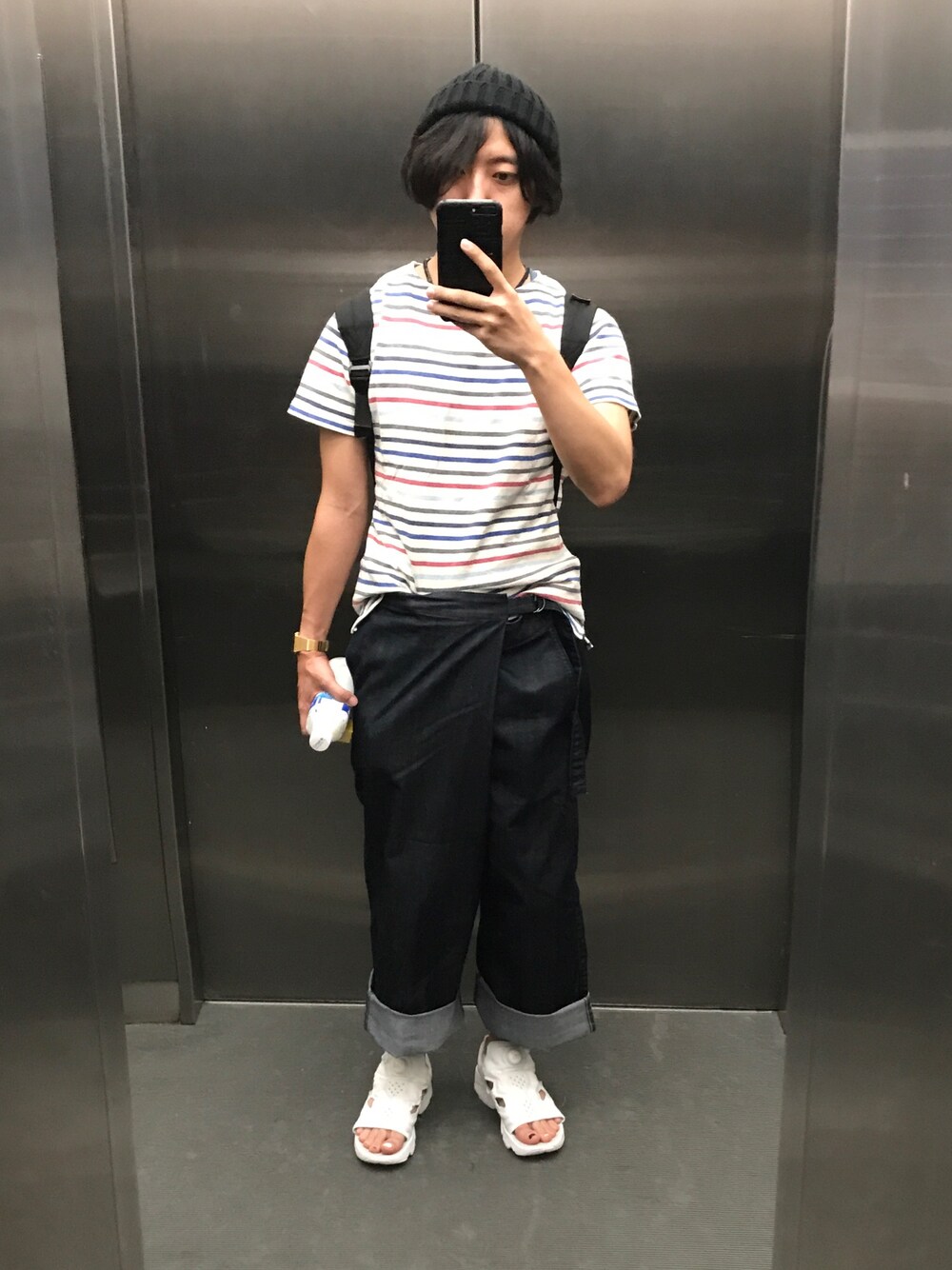 「マリン」｜「Reebokの【別注】＜Reebok CLASSIC（リーボック）＞∴INSTA PUMP FURY SANDAL ポンプフューリー/サンダル（サンダル、ホワイト系）」を使った、そーしさん（メンズ・168cm）の夏コーディネートの1枚目の写真