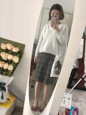 「taobaoのアイテム（ニット/セーター、ホワイト系）」を使った、吕咯咯LoLoLv_さん（レディース）の春コーディネート