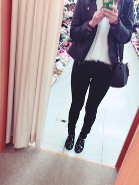 「ダニエルウェリントン」｜「アイテム（ライダースジャケット）」を使った、ひろえさん（レディース・163cm）の冬コーディネート