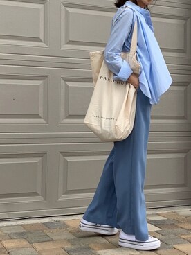 「blue」｜「アイテム（トートバッグ）」を使った、rioさん（レディース・157cm）の秋コーディネート