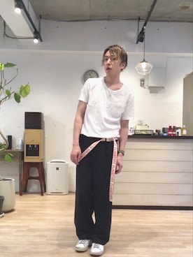 「FLAGSTUFF（フラグスタフ）のアイテム」を使った、ヤマカワテルオさん（メンズ・168cm）の夏コーディネート