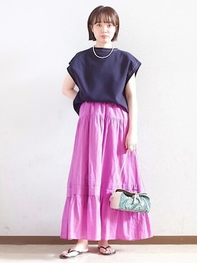 「SHIPS（シップス）のメタルボールネックレス 45cm（ネックレス）」を使った、駒谷さん（レディース・160cm）の夏コーディネート