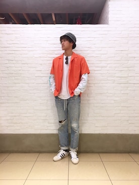 「gilet（ジレ）のアイテム」を使った、小野　隼ノ介さん（メンズ・178cm）の春コーディネート