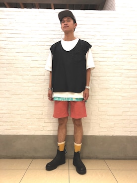 「AlexanderLeeChang（アレキサンダーリーチャン）のアイテム（キャップ）」を使った、小野　隼ノ介さん（メンズ・178cm）の夏コーディネート