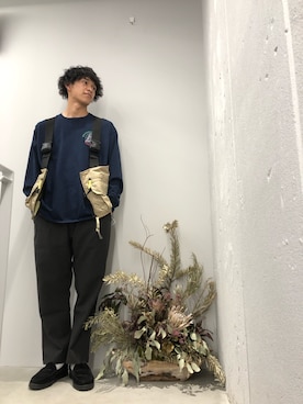 「MANASTASH（マナスタッシュ）のアイテム（ベスト）」を使った、小野　隼ノ介さん（メンズ・178cm）の春コーディネート