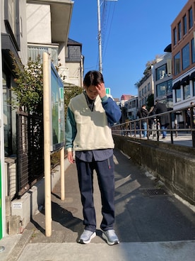 「MANASTASH（マナスタッシュ）のアイテム（スウェット）」を使った、小野　隼ノ介さん（メンズ・178cm）の冬コーディネート