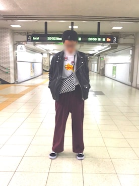 「SPINNS（スピンズ）のアイテム（ライダースジャケット）」を使った、atukiさん（メンズ・171cm）の冬コーディネート