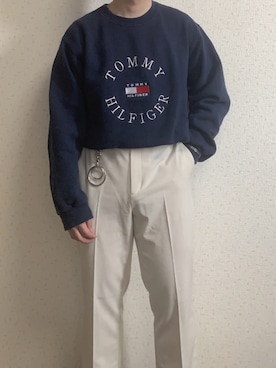 「TOMMY HILFIGER（トミーヒルフィガー）のアイテム（スウェット）」を使った、ゆうたさん（メンズ・158cm）の春コーディネート